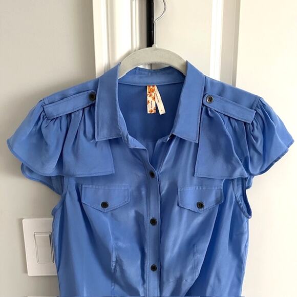 100% Silk Maeve By Anthropologie Button Down Cap Sleeve Blouse Size: 4 - Picture 3 of 7